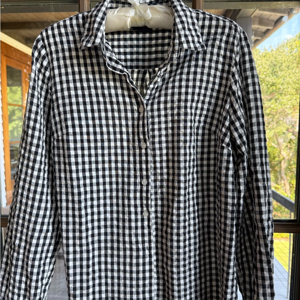Madison Mathews Black and White Checkered Button-Up Shirt